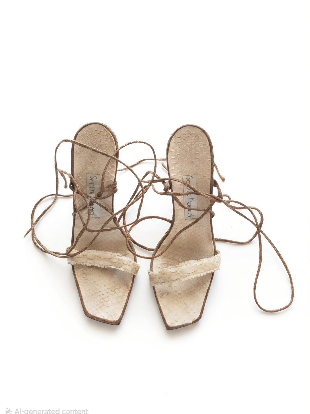 Strappy Lace-Trim Sandals in Beige